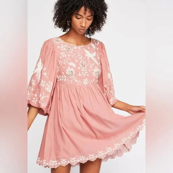 Free People Dresses & Skirts - Free People - Bridget Babydoll Embroidered Mini Dress